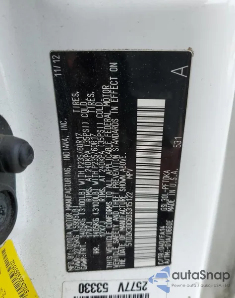 2013 Toyota Sienna from USA, damaged, VIN 5TDZK3DC6DS315122